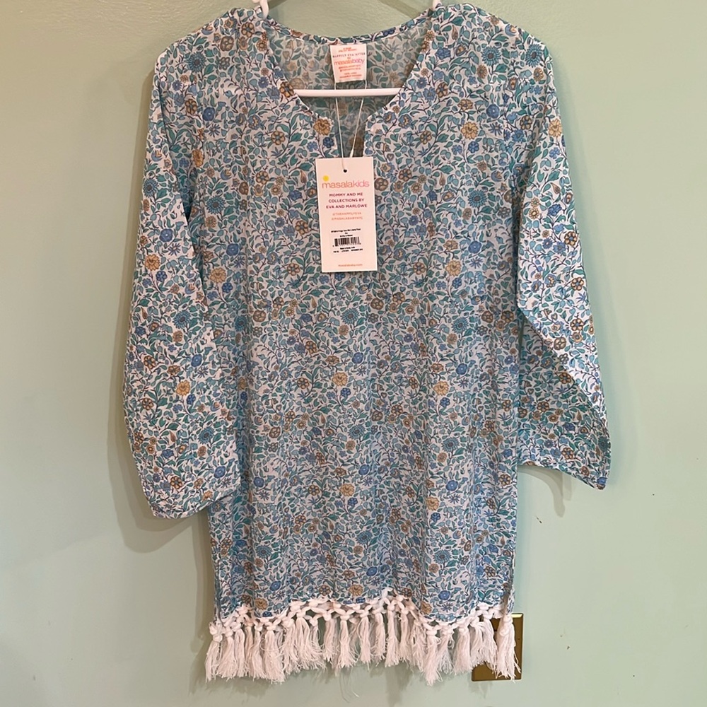 Blue Liberty Floral Fringe Tunic mini for women size XS(2/4) NWT